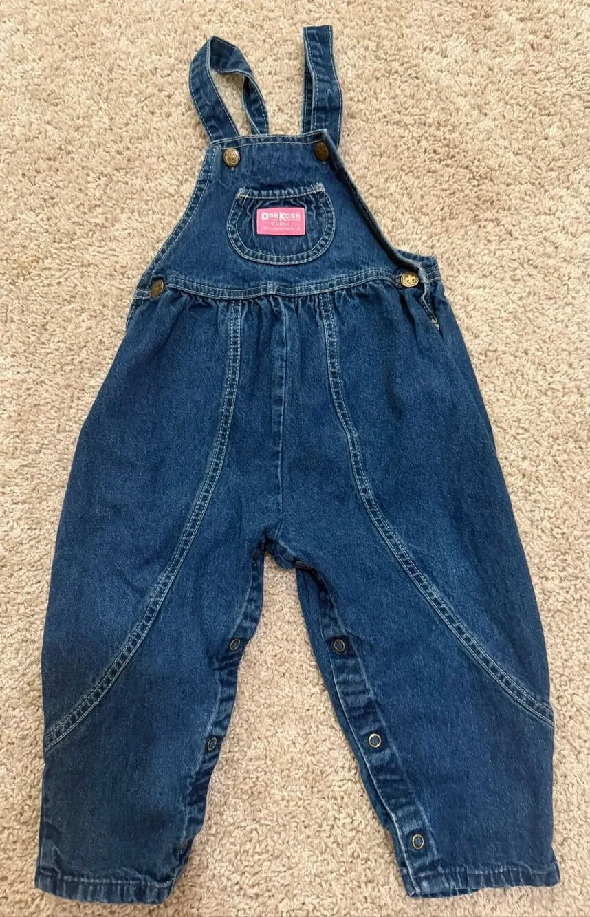 Vintage Oshkosh B'gosh Pink Label Bubble Overalls Size 4T Made in the USA